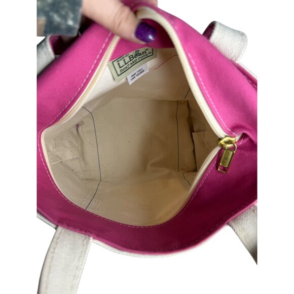 L.L. Bean Boat & Tote Canvas Bag Pink Trim Canvas Zipper Top 13" - Picture 7 of 8
